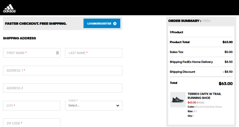 Adidas Outdoor Checkout Page 1